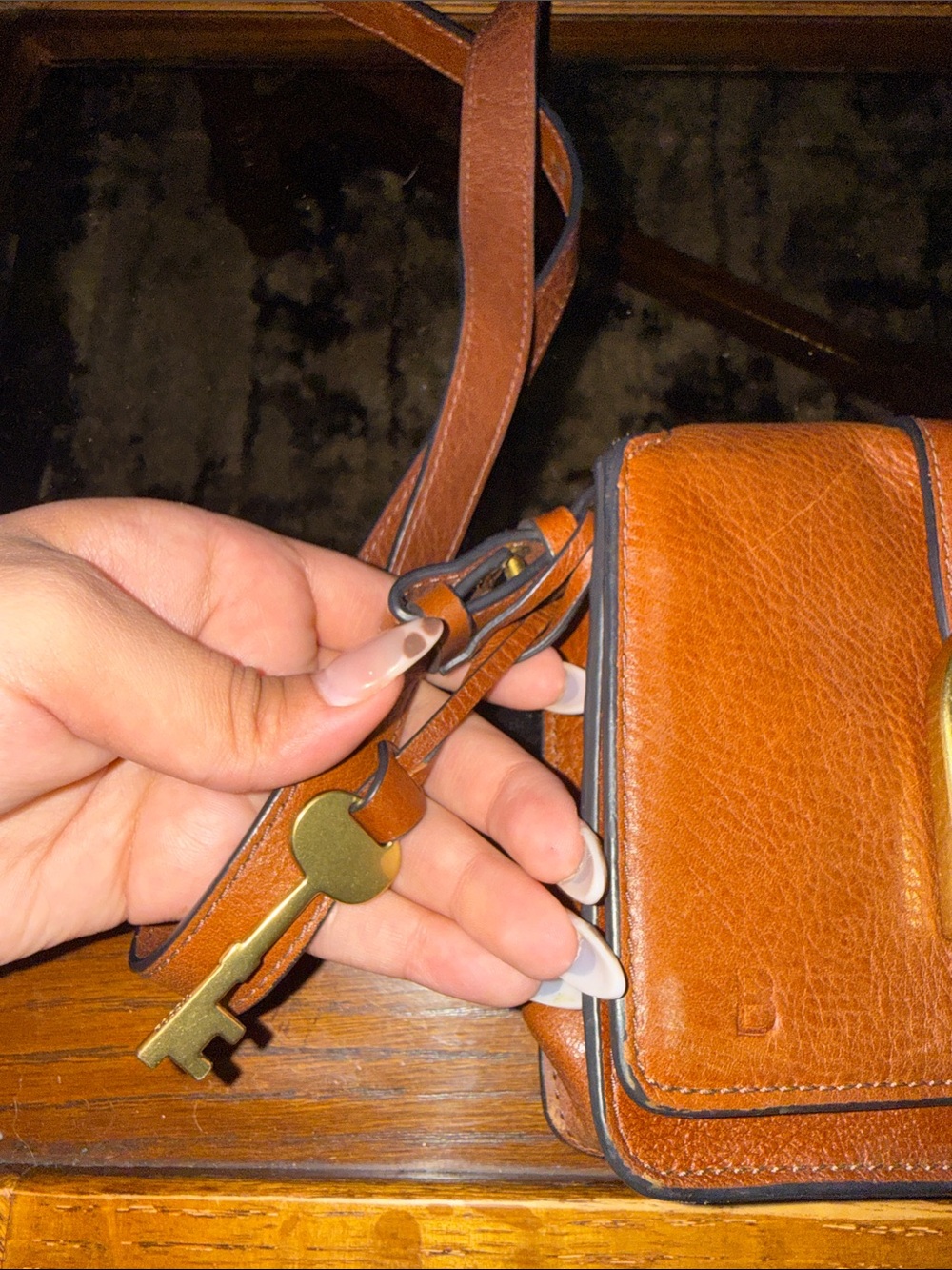 Fossil Brown Leather Crossbody with Gold-Tone Buckle - Picture 5 of 5